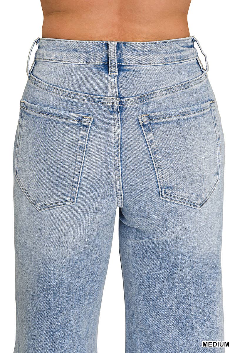 High Waist Wide Leg Straight Denim Pants - Zenana