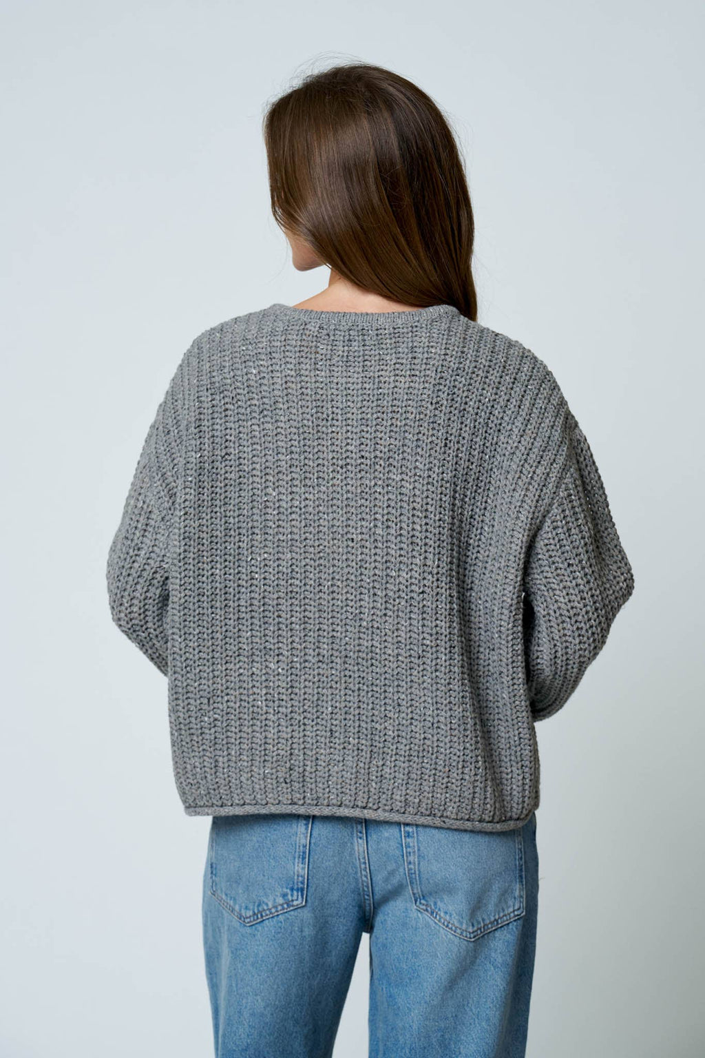 MARLED BUTTON DOWN  RAW EDGE CHUNKY KNIT CARDIGAN