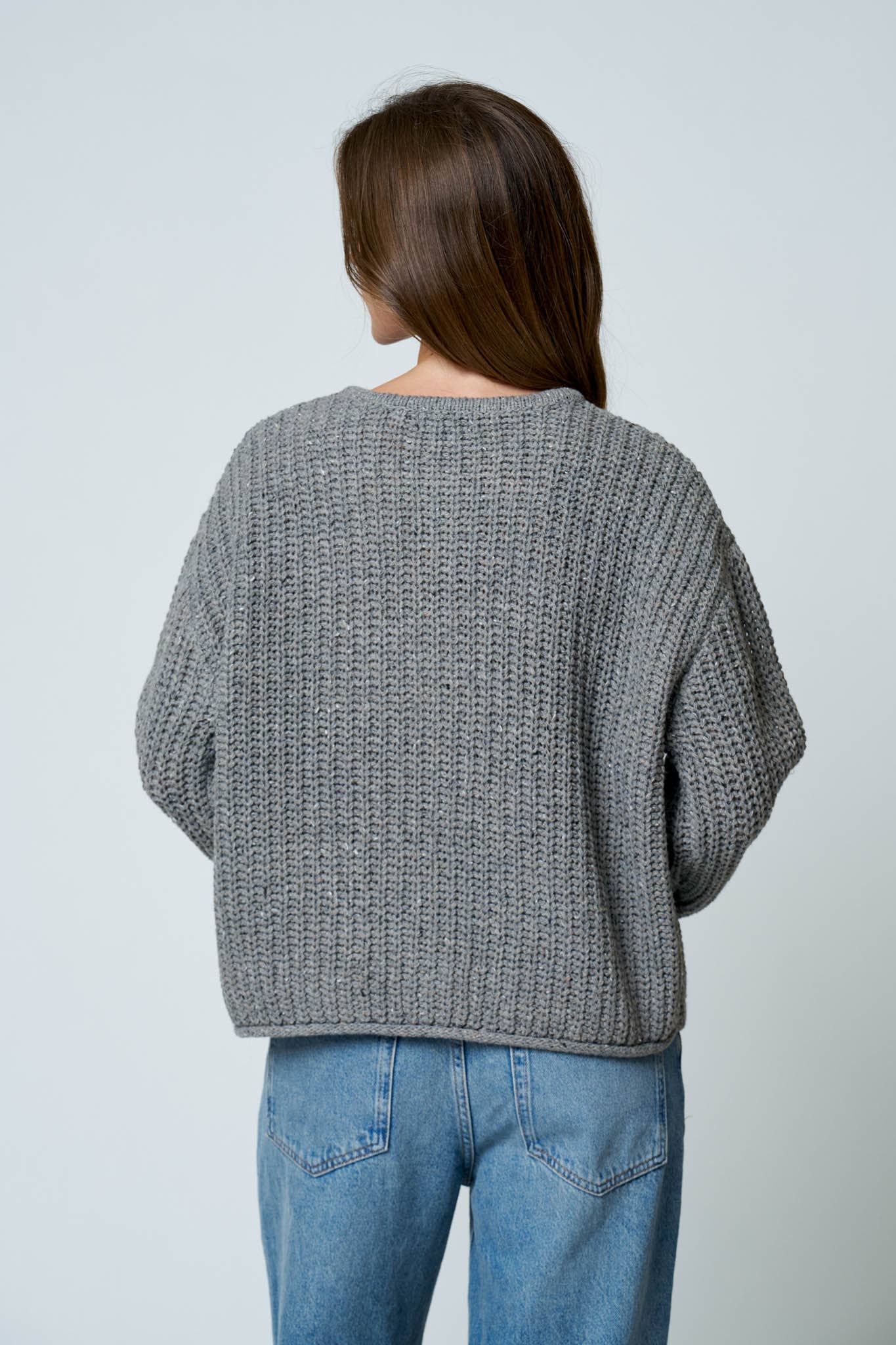 MARLED BUTTON DOWN  RAW EDGE CHUNKY KNIT CARDIGAN