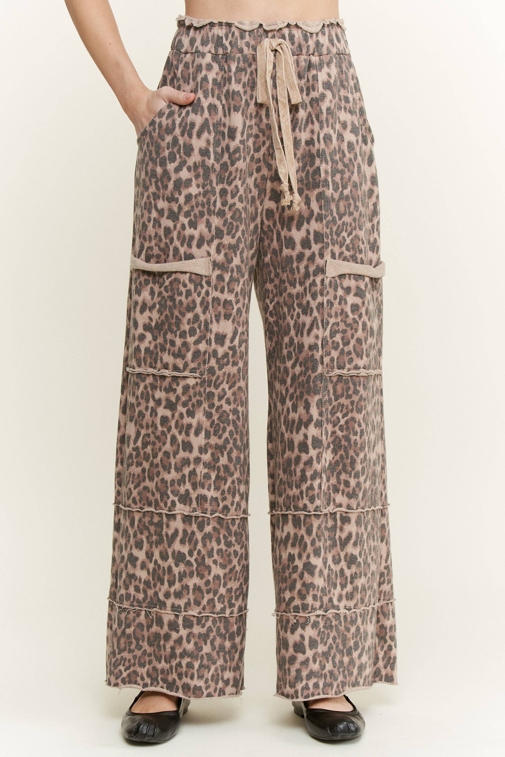Mineral Washed Animal Leopard Wide Leg Pants