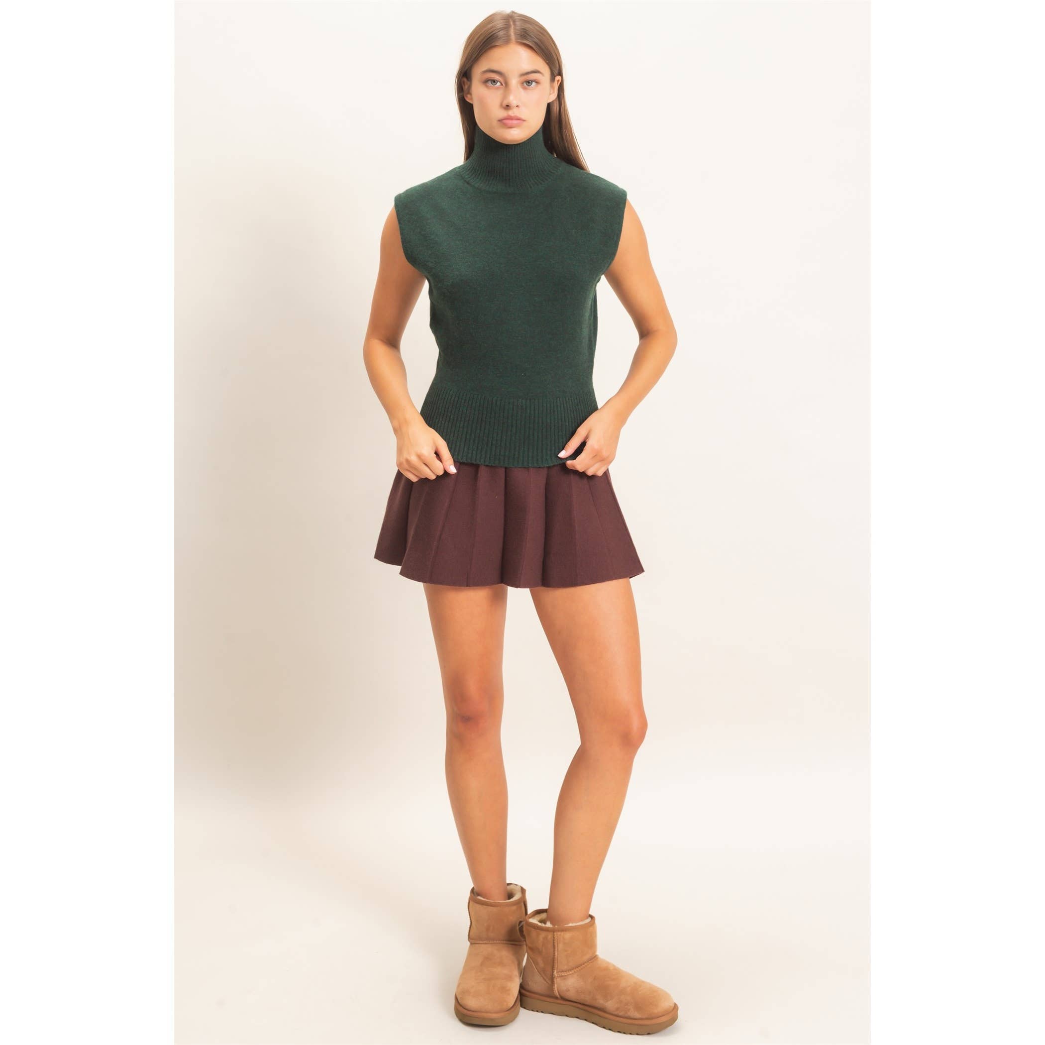 Sleeveless High Neck Knit Top