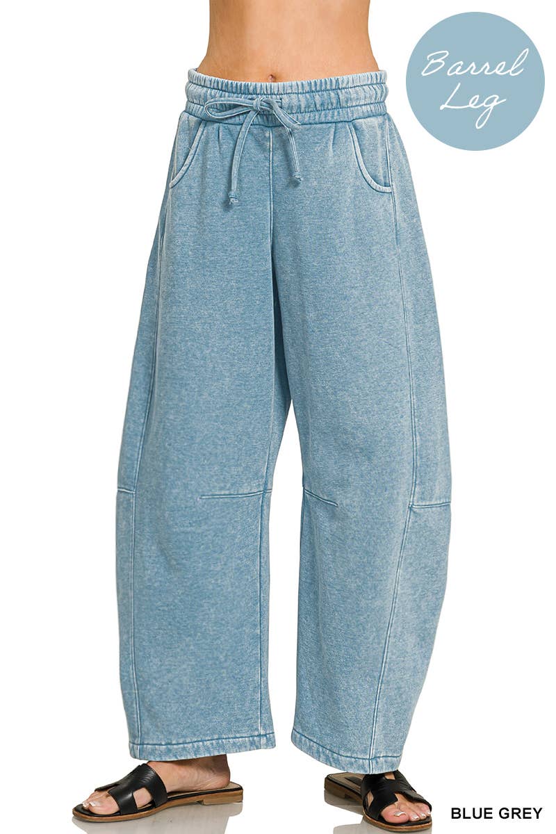 Barrel Leg Washed Sweatpants w/ Pockets