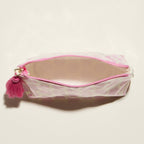 Pink Seashell Print Cosmetic Pouch | Zipper Makeup Bag with Tassel