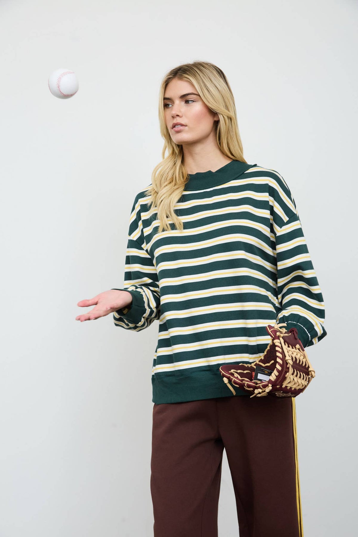 CONTRAST WIDE NECK LONG SLEEVE STRIPE KNIT TOP (PRE-ORDER)