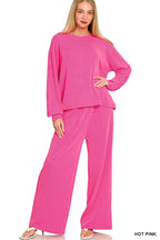 Raised Rib Round Neck Pullover & Pants 2PC Set