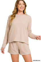 Raised Rib Long Sleeve Tee And Shorts Set