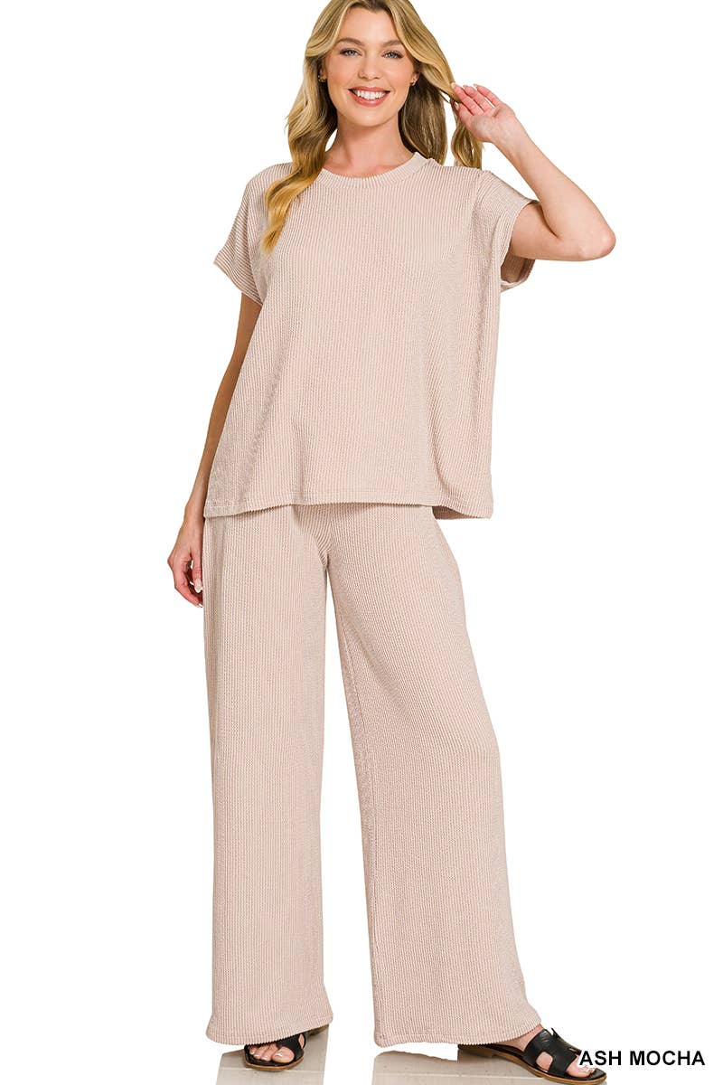 Raised Rib Relaxed Top & Pants Set
 - Zenana