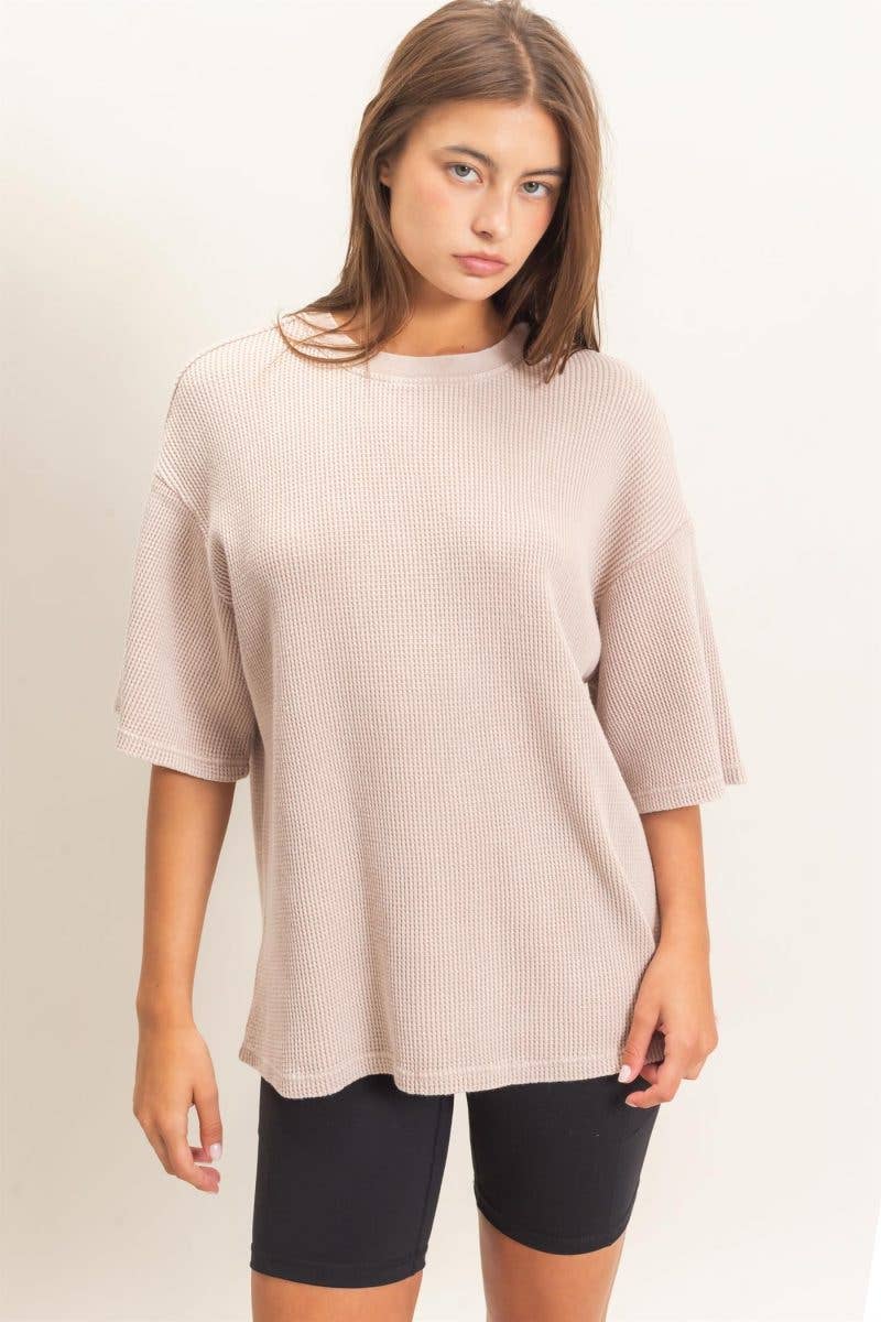 Mineral Wash Waffle Crew Neck Short Sleeve Top