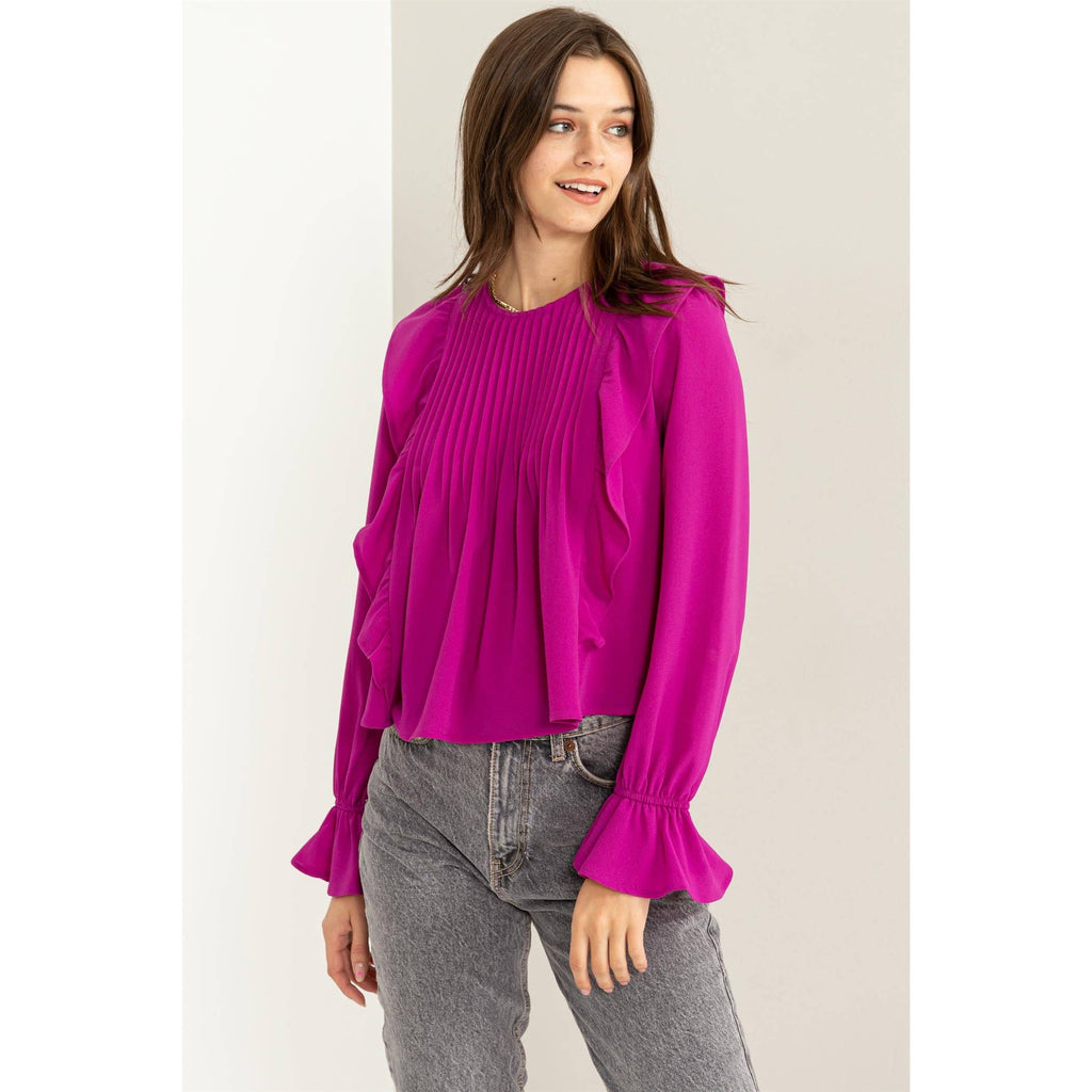 Pintuck Ruffle Detail Woven Blouse