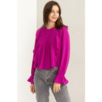 Pintuck Ruffle Detail Woven Blouse