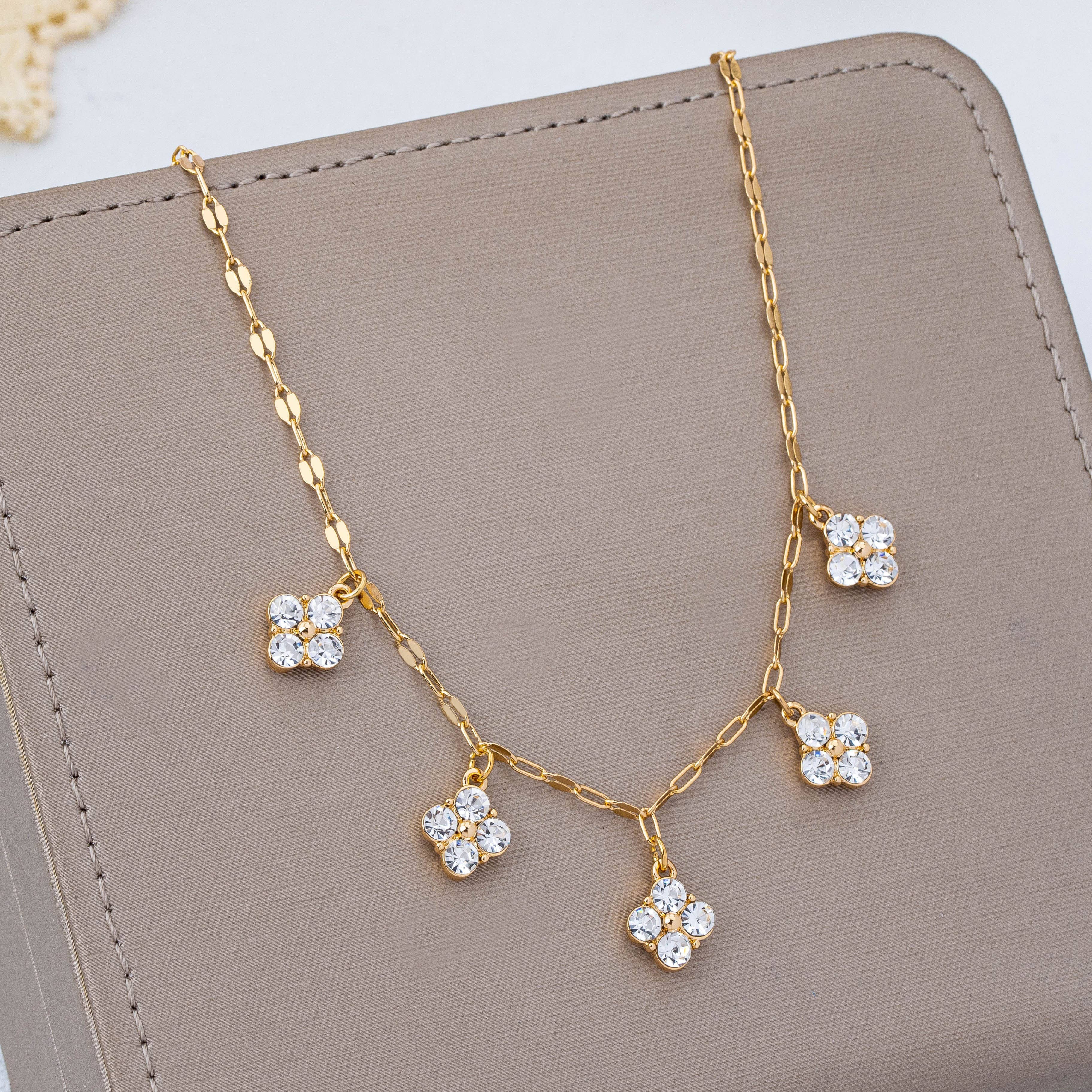 Crystal Quatrefoil Clover Station Necklace | 80N93157
