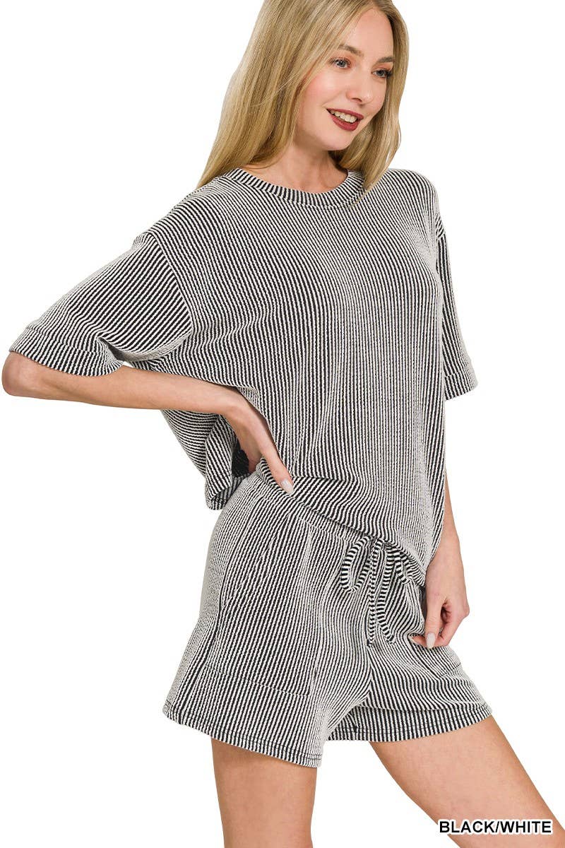 Corded Rib Short Sleeve Tee And Short Pants Set