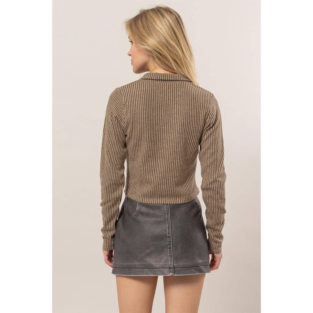 Striped Zip-Up Knit Top