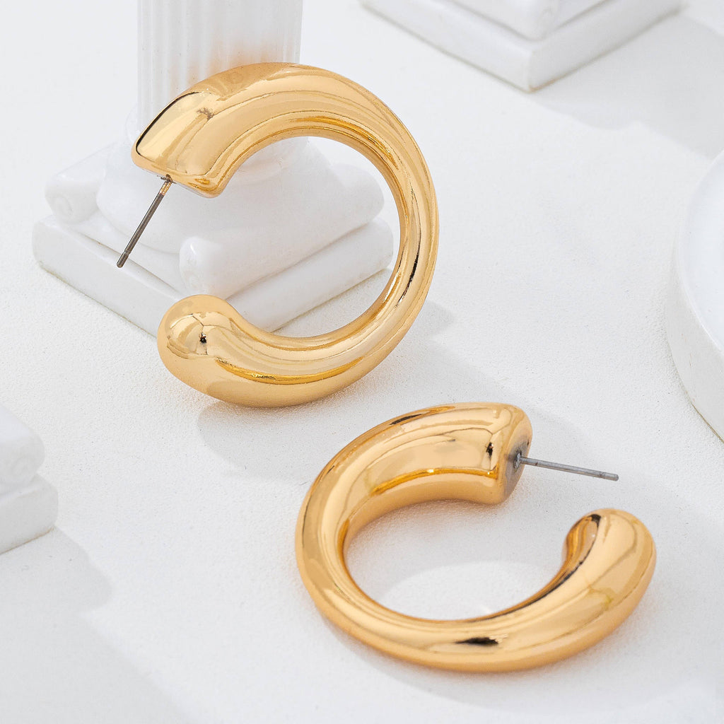 Bold Gold-Tone Chunky Tubular Open Hoop Earrings | 80E62231