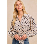 POLKA DOT PRINT TIE HEM DETAIL CROP BLOUSE TOP