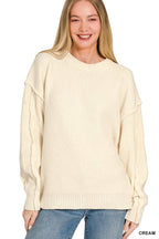 Exposed Seam Drop Shoulder Oversized Sweater