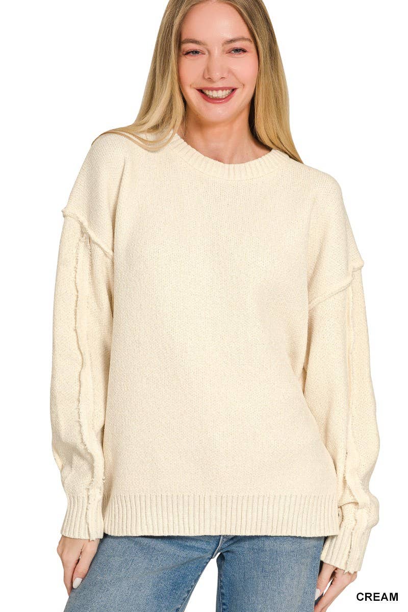 Exposed Seam Drop Shoulder Oversized Sweater