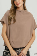 Draped Mock Neck Oversized Blouse
