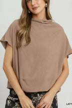 Draped Mock Neck Oversized Blouse