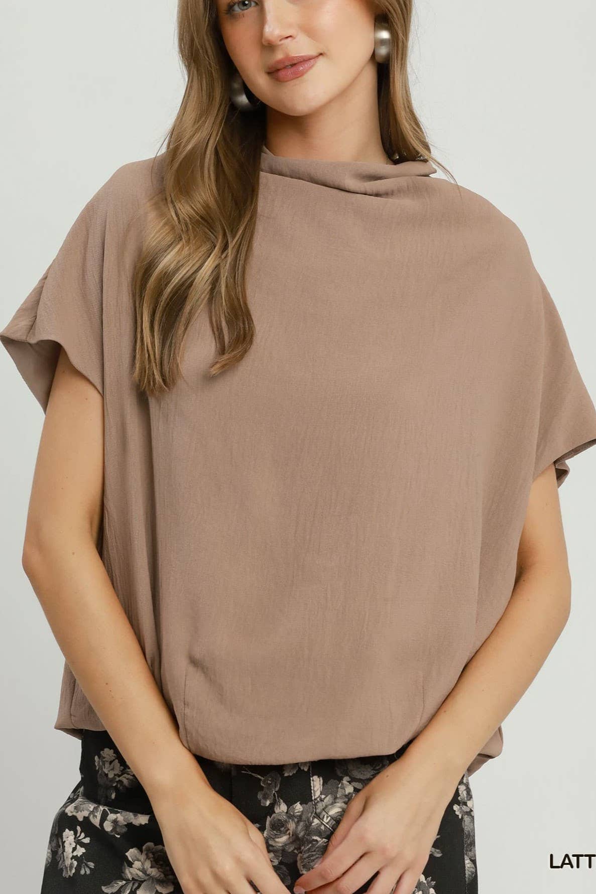 Draped Mock Neck Oversized Blouse
