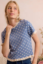 POLKA DOT RUFFLED SHORT SLEEVES SWEATER KNIT TOP