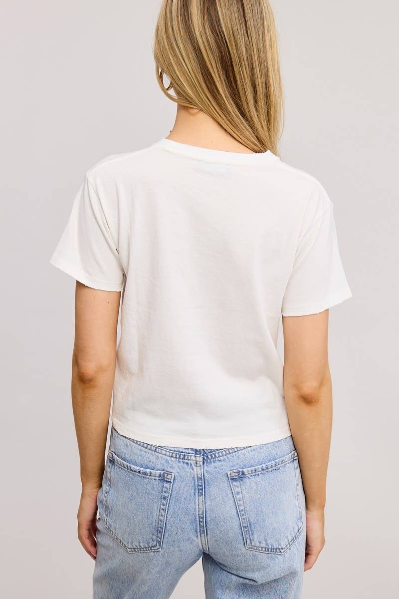Free Bird Graphic S/S Seamless Faux Crop With Grinded Edges
