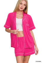 Button Down Shirts & Shorts Pajama Set Zenana