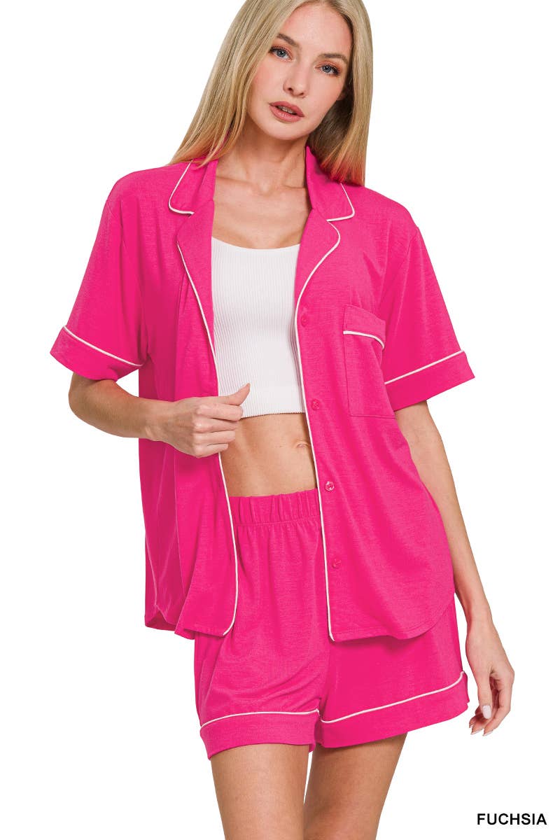 Button Down Shirts & Shorts Pajama Set Zenana