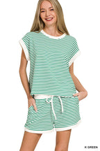 , 0212 Stripe Contrast Trim Top & Shorts Set SI-29345