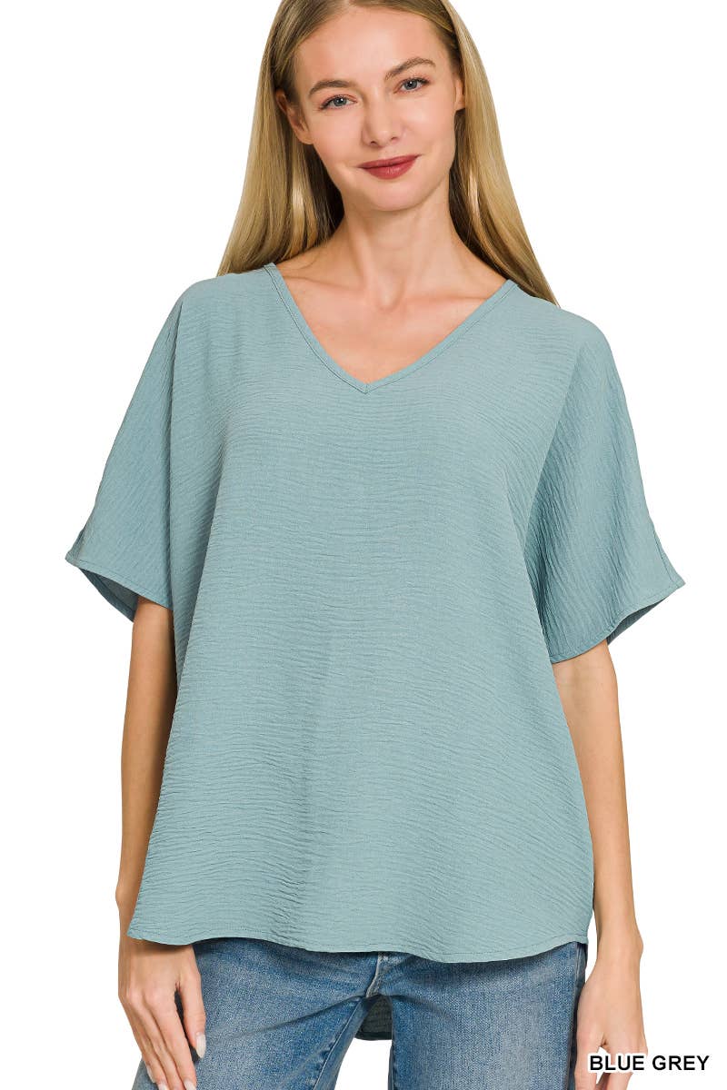 Woven Airflow V-neck Short Sleeve Top