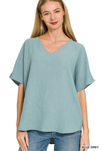 Woven Airflow V-neck Short Sleeve Top