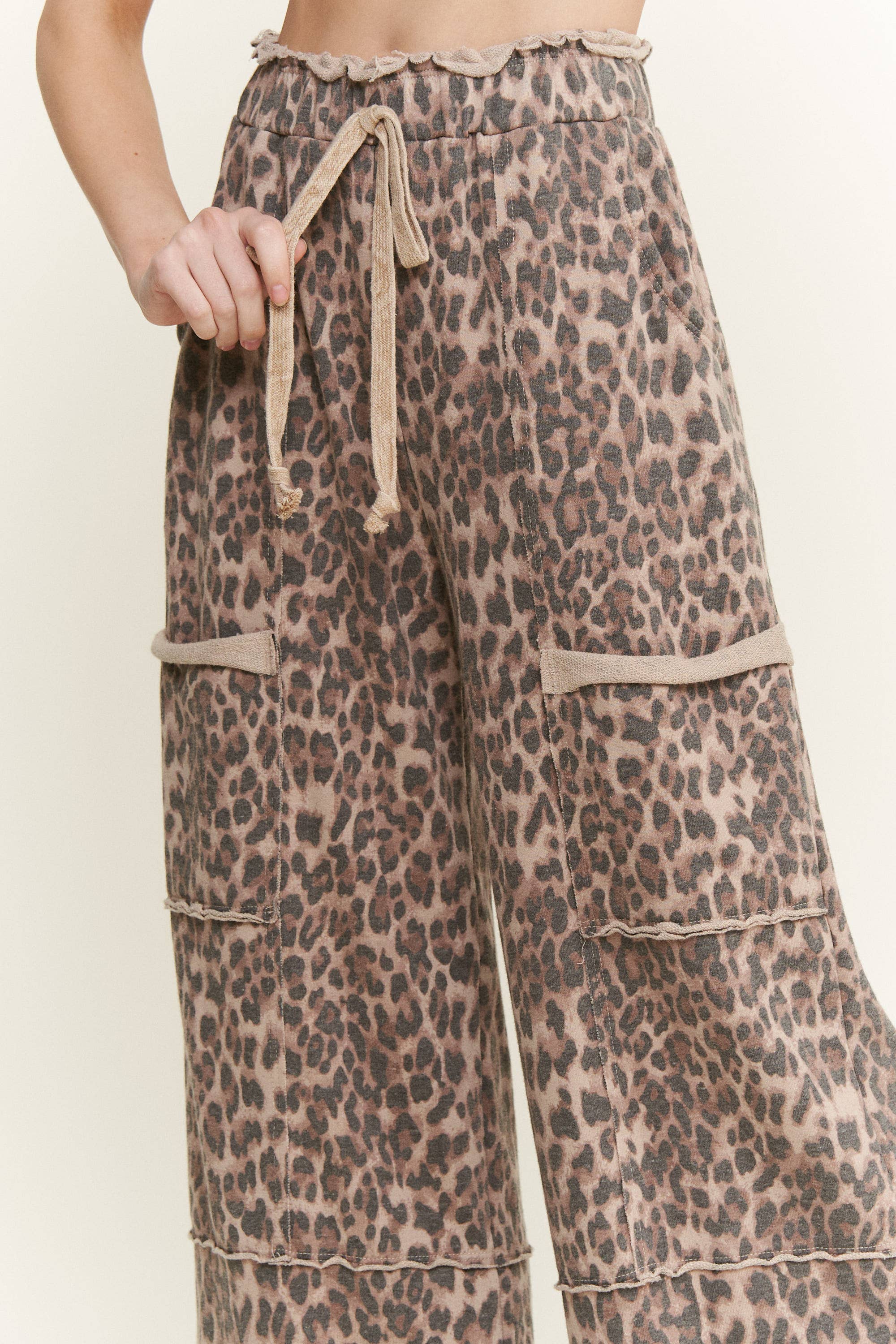 Mineral Washed Animal Leopard Wide Leg Pants