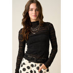 TEXTURED MOCK NECK LACE MESH TOP