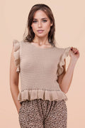 12W3640N-Ruffled Sweater Knit Top
