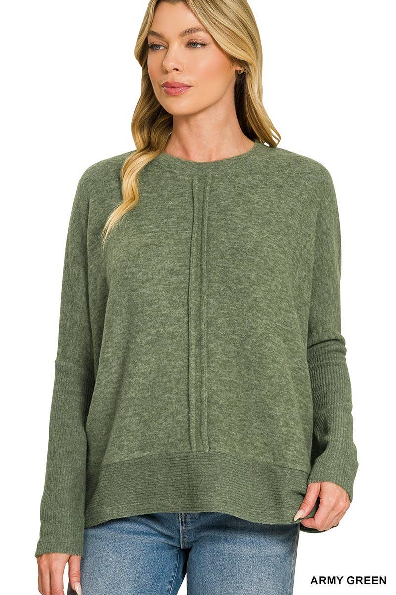 Brushed Melange Hacci Center Seam Oversized Sweater