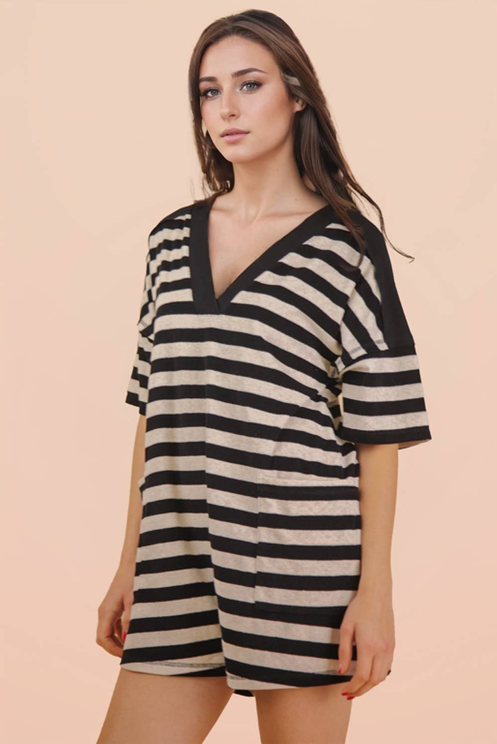 NP70994-Stripe Casual Knit Romper