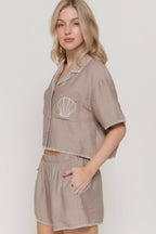 Short Sleeve Edge Stitch & Embroidered Boxy Shirt