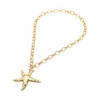 Hammered Metal Starfish Pendant Chunky Chain Necklace