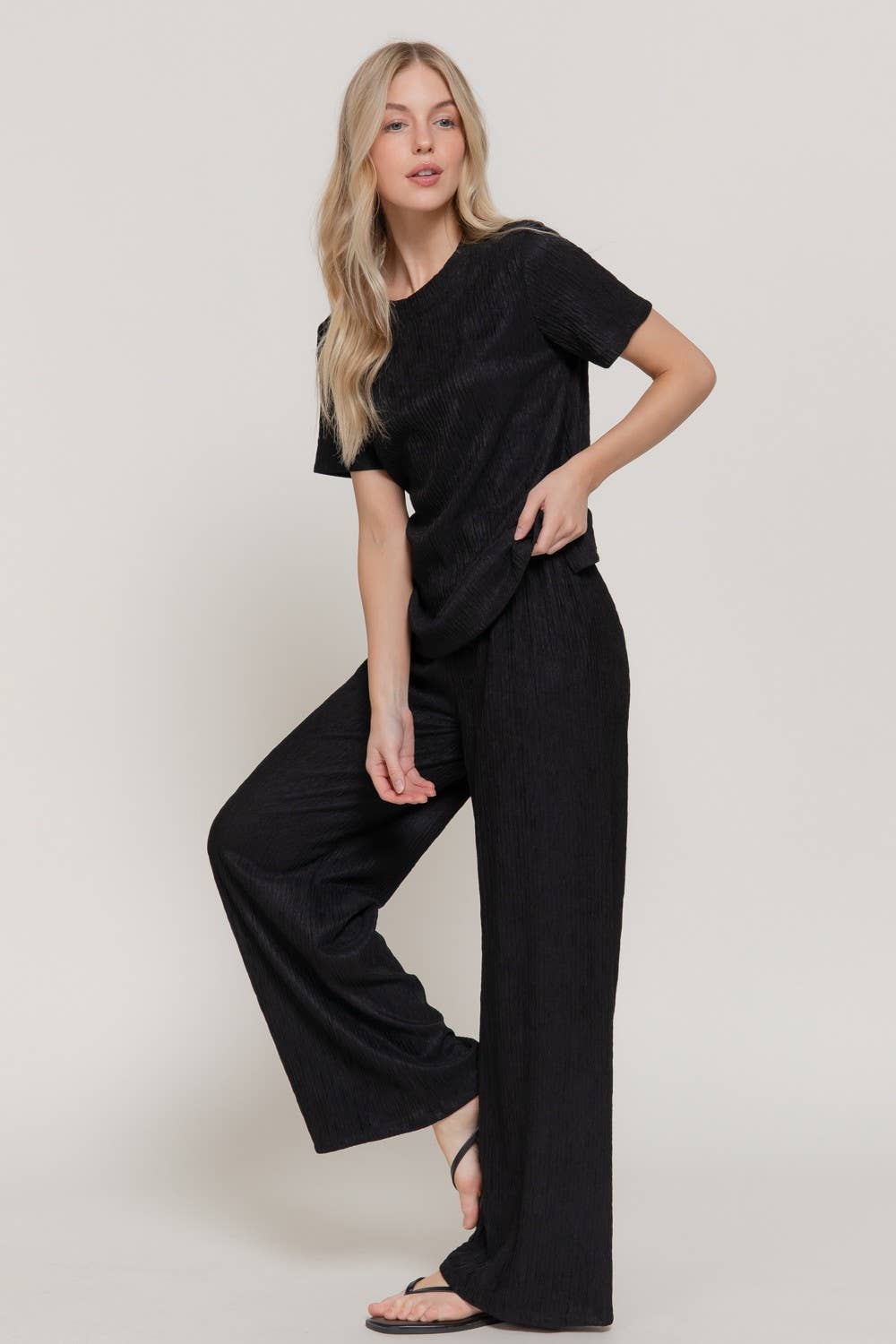 0504 Crinkle Knit Top & Pants 2pc Set SI-29441