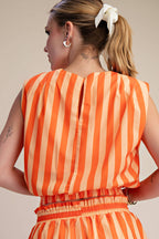 Stripe Top With Padded Shoulder and Elastic Waist