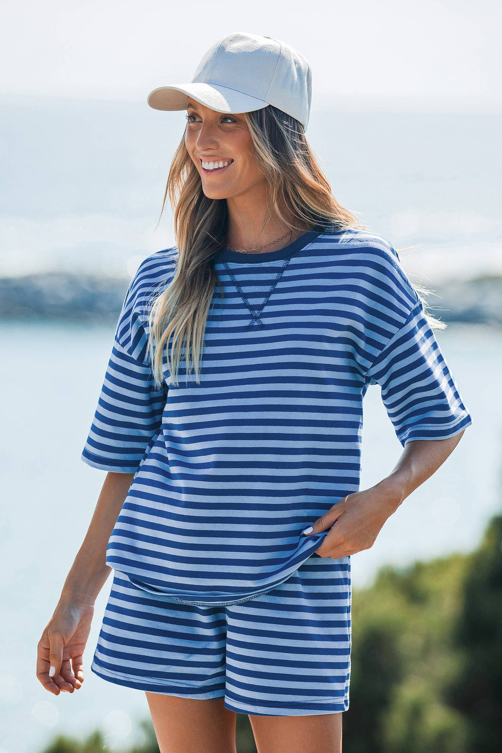 Dropped Shoulder Tee Loose 2pcs Short Set S-4X