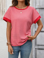 Striped Knit Tee Casual Oversized Boutique T Shirt
