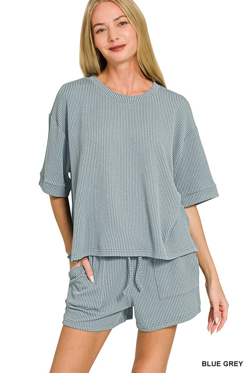 Corded Rib Short Sleeve Tee And Short Pants Set