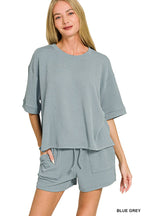 Corded Rib Short Sleeve Tee And Short Pants Set