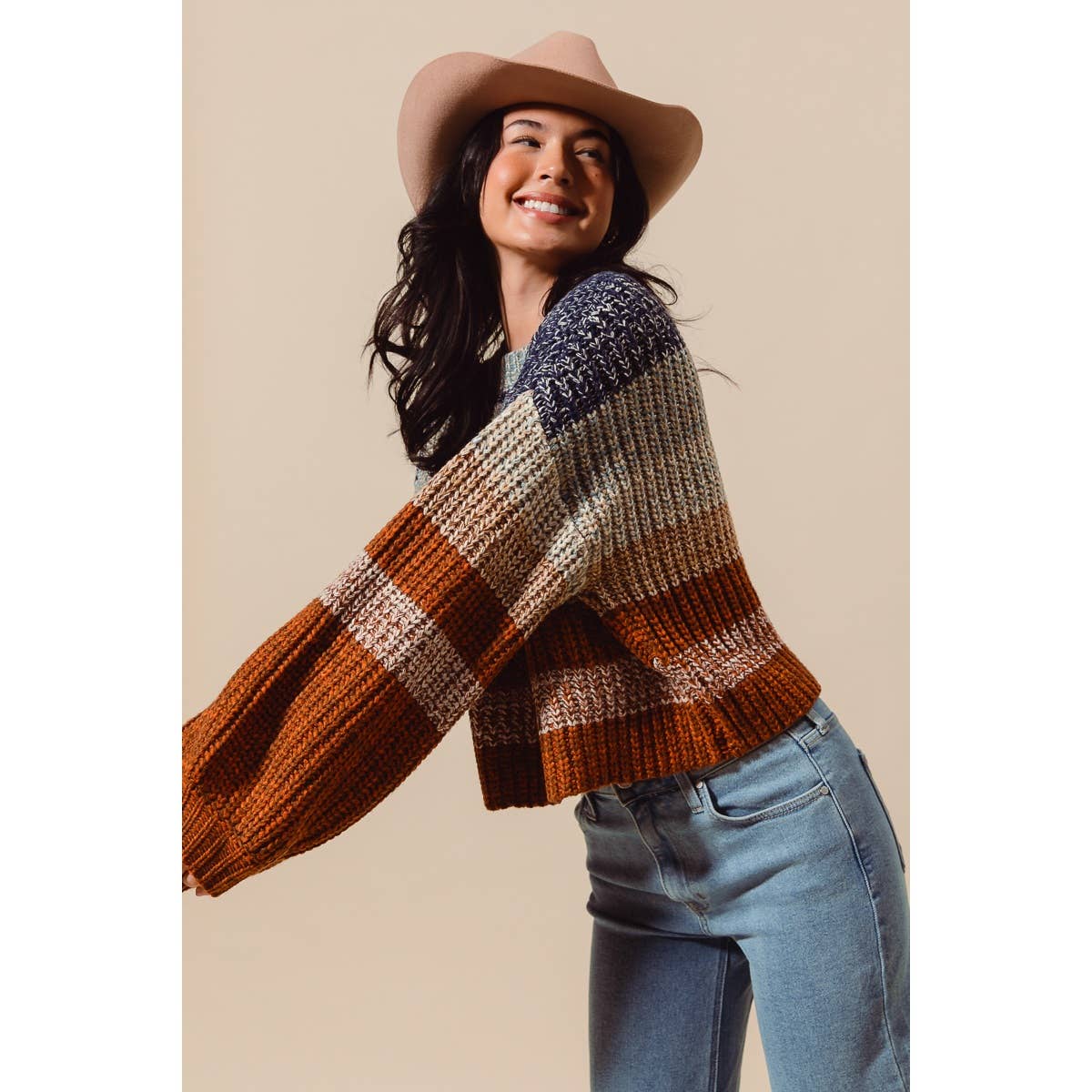 STRIPED MULTI COLOR CROP SWEATER