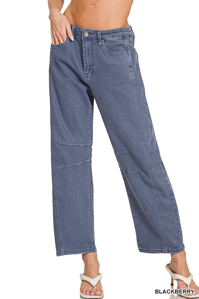 High Rise Barrel-leg Color Denim Pants