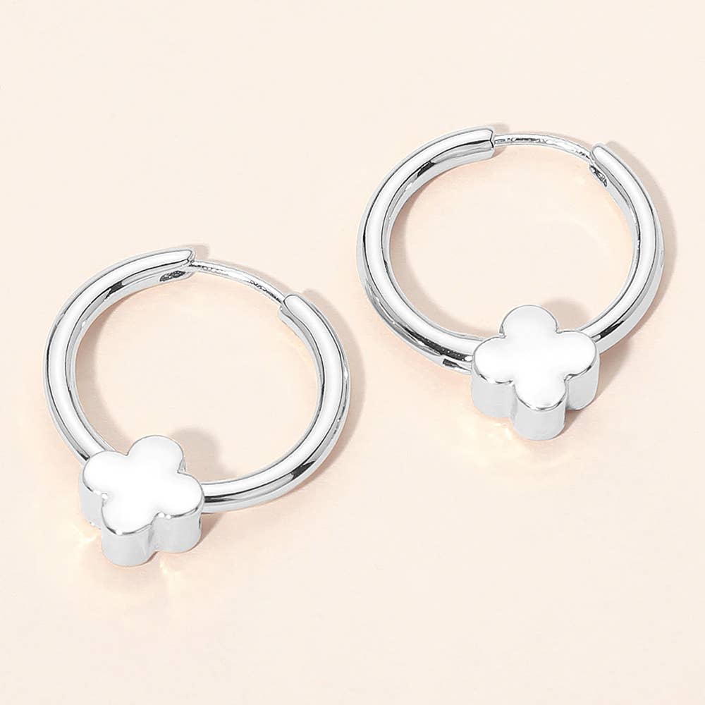 Gold Dipped Quatrefoil Accent Huggie Hoop Earrings