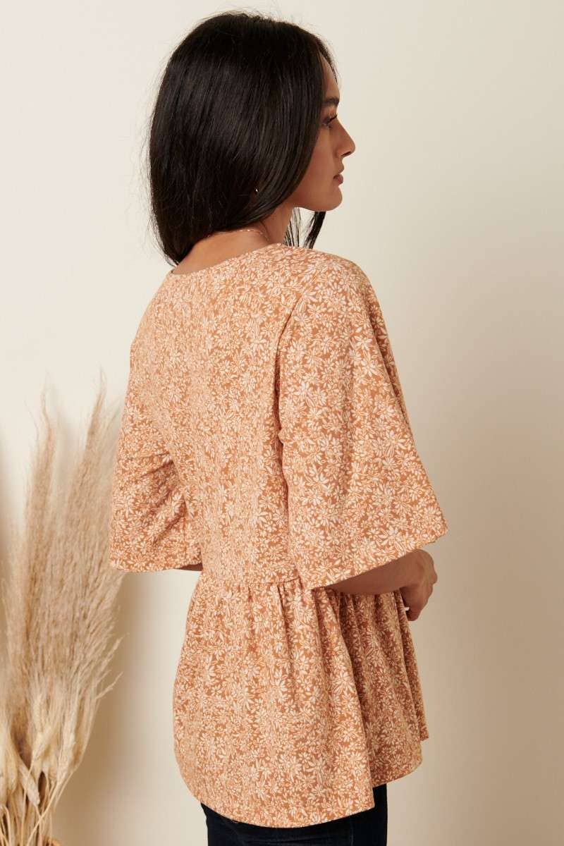 T10161 - DITSY FLOWER PRINT BABY DOLL KNIT TOP