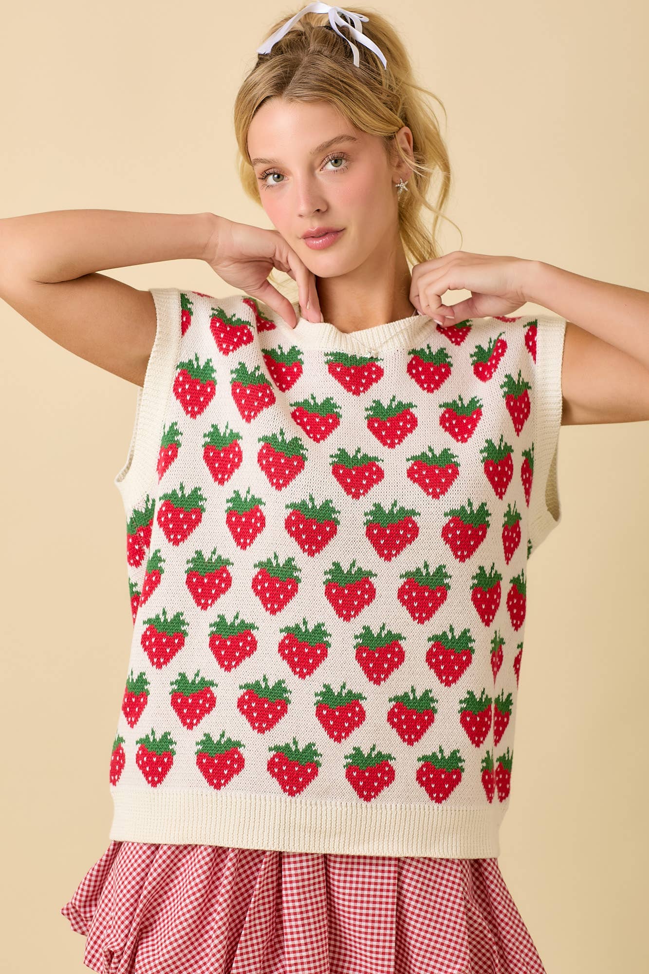 Strawberry Oversized Sleeveless Sweater Knit Top