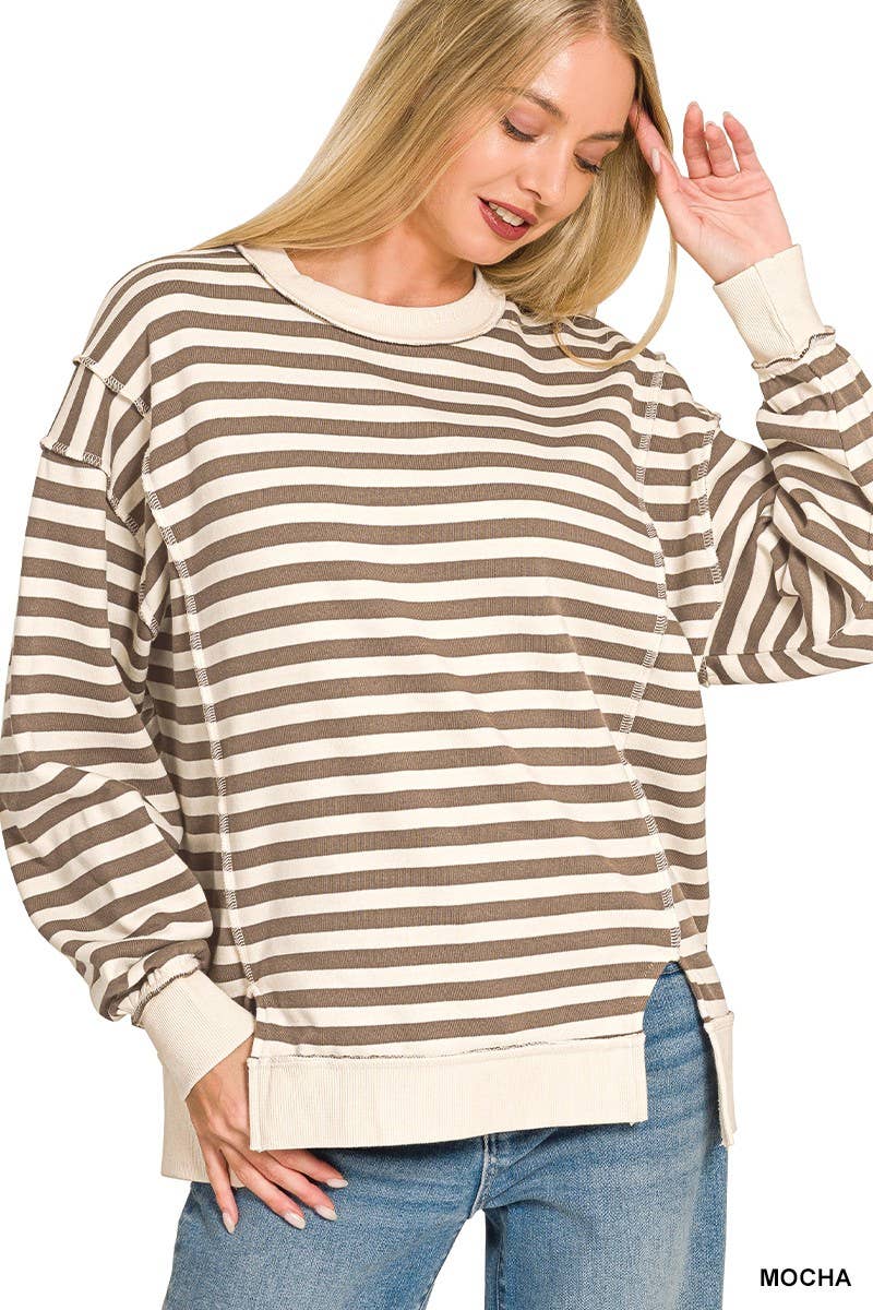 Premium Yarn Dyed Striped Fleece Exposed-seam Sweatshirts